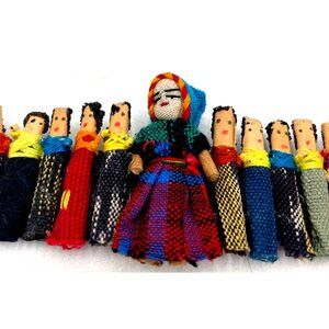 Handmade Guatemalan Worry Doll Craft Ribbon Colorful Traditional Outfits